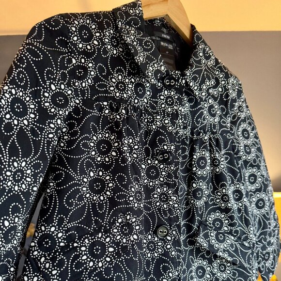 Style & Co Black and White Floral Babydoll Swing Blazer - Picture 2 of 9